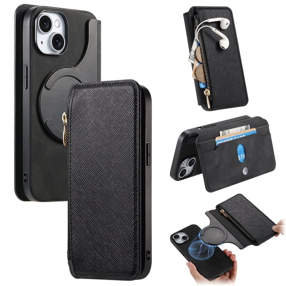 Allytechgroup iPhone XR Case Wallet, 2-in-1 Detachable Magnetic Back Cover Compatible with MagSafe Secure and Stylish Protection RFID Blocking Phone Case for Apple iPhone XR, Black