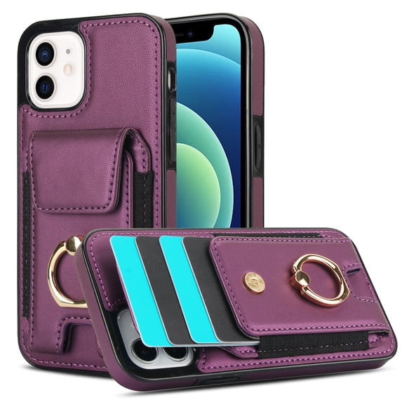 Allytechgroup iPhone XS Max Case with Wallet, Ring Holder Stand Cards Slots Cash Pocket Drop Protection Retro Leather Case for Girls Women for Apple iPhone XS Max, Purple