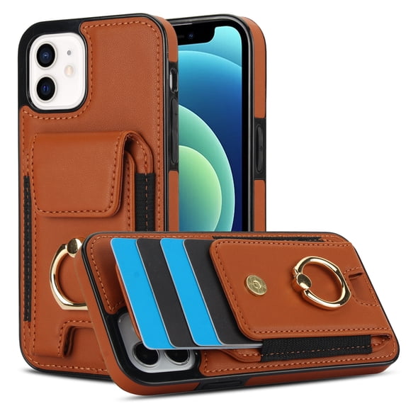Allytechgroup iPhone XS Max Case with Wallet, Ring Holder Stand Cards Slots Cash Pocket Drop Protection Retro Leather Case for Girls Women for Apple iPhone XS Max, Brown