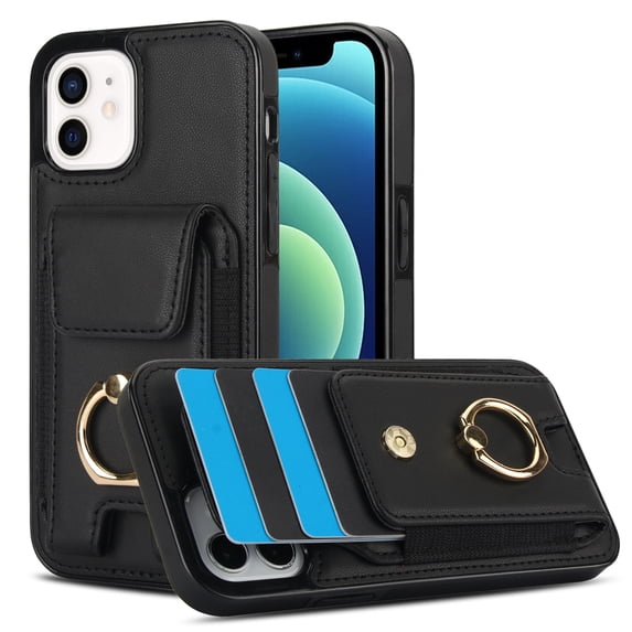 Allytechgroup iPhone XS Max Case with Wallet, Ring Holder Stand Cards Slots Cash Pocket Drop Protection Retro Leather Case for Girls Women for Apple iPhone XS Max, Black