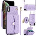 thumbnail image 1 of Allytechgroup for iPhone XS Max Wallet Case with 5 Cards Holders, Detachable Hand Strap & Shoulder Lanyard RFID Blocking Shockproof Protective Phone Case for Girls Women, Violet, 1 of 8