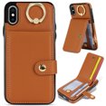 thumbnail image 1 of Allytechgroup iPhone XS Max Wallet Case, Ring Holder Stand Cards Slots Shockproof Retro Flip Back Cover Phone Case for Apple iPhone XS Max, Brown, 1 of 8