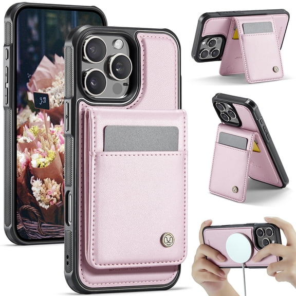 Allytechgroup for iPhone XS/X Case, Pu Leather Detachable Cards Holder 2 In 1 Wallet Case Comaptible with Magsafe Kickstand Magnetic Shockproof Back Cover for iPhone XS/X, Pink
