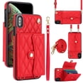 thumbnail image 1 of Allytechgroup for iPhone XS/X Wallet Case with 5 Cards Holders, Detachable Hand Strap & Shoulder Lanyard RFID Blocking Shockproof Protective Phone Case for Girls Women, Red, 1 of 8