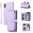 thumbnail image 1 of Allytechgroup for iPhone XS/X Wallet Case, Premium PU Leather Magnetic Buckle Zipper Pocket Card Slots Flip Stand Protective Cover with Hand Strap & Shoulder Strap - Purple, 1 of 12