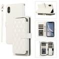 thumbnail image 1 of Allytechgroup for iPhone XS/X Wallet Case, Premium PU Leather Magnetic Buckle Zipper Pocket Card Slots Flip Stand Protective Cover with Hand Strap & Shoulder Strap - White, 1 of 12