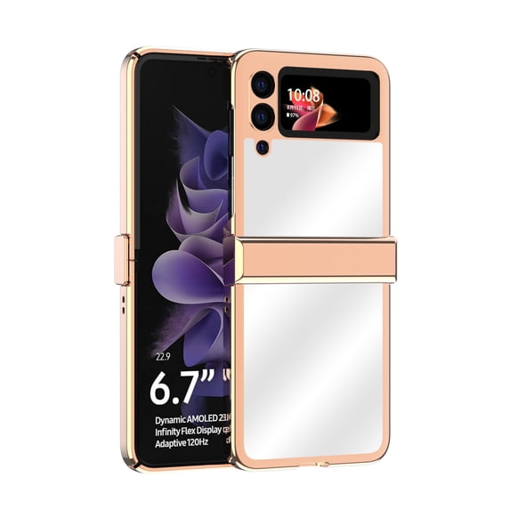 Allyteck for Samsung Galaxy Z Flip 3 5G (2021) Folding Case Luxury Bling Plating Mirror Design for Girls Women Hard PC with Soft TPU Bumper Shockproof Protective Cover for Samsung Z Flip 3,Rosegold
