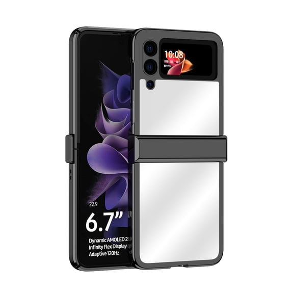 Allyteck for Samsung Galaxy Z Flip 3 5G (2021) Folding Case Luxury Bling Plating Mirror Design for Girls Women Hard PC with Soft TPU Bumper Shockproof Protective Cover for Samsung Z Flip 3,Black