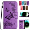 thumbnail image 1 of Allyteh Google Pixel 8 Pro Wallet Case, Premium PU Leather Butterfly Embossed Flip Stand Cards Holder Hand Wrist Wallet Case Cover for Google Pixel 8 Pro, Purple, 1 of 3