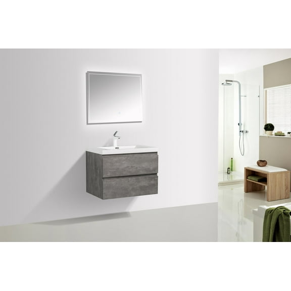 Alma 30 Inch Cement Gray Wall Mount Vanity With A Integrated Sink