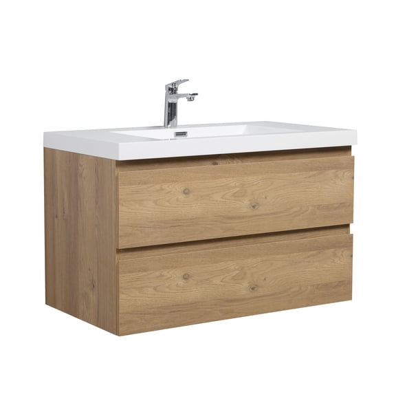 Alma 42 Inch Natural Oak Wall Mount Vanity With A integrated Sink