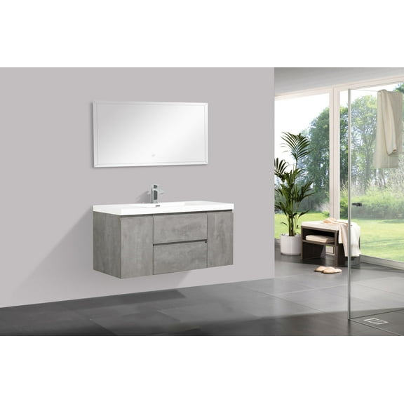 Alma 48 Inch Cement Gray Wall Mount Vanity With A Integrated Sink