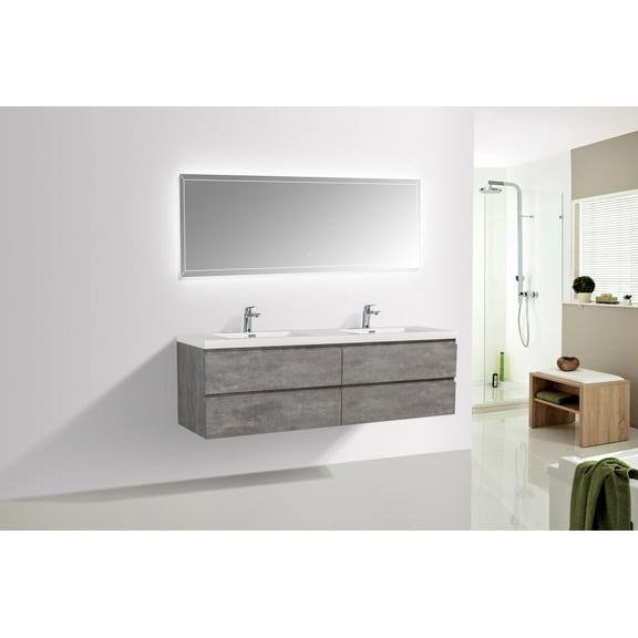 Alma 59 Inch Cementy Gray Double Sink Mount Vanity With A integrated Sink