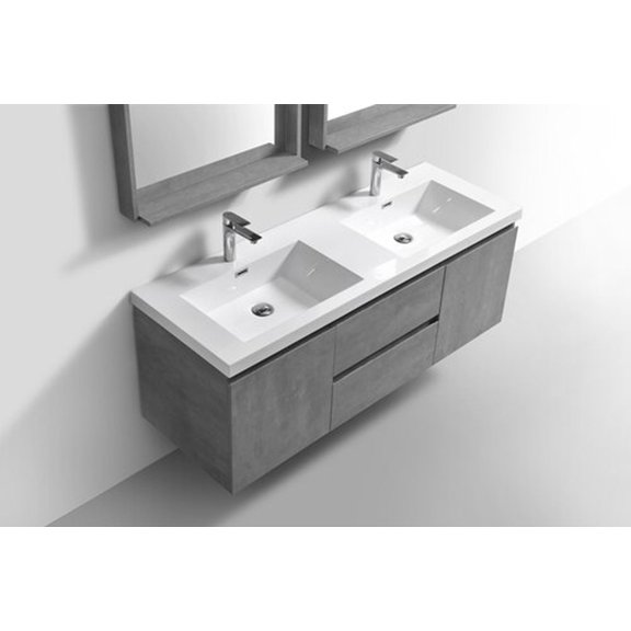 Alma 60 Inch Cement Gray Wall Mount Double Sink Vanity With A Integrated Sink