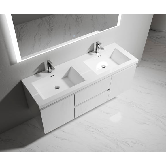Alma 60 Inch Gloss White Double Sink Vanity With A Integrated Sink