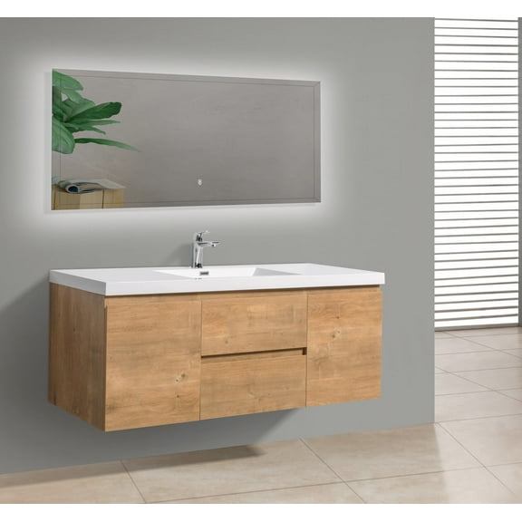 Alma 60 Inch Natural Oak Single Sink Vanity With A integrated Sink