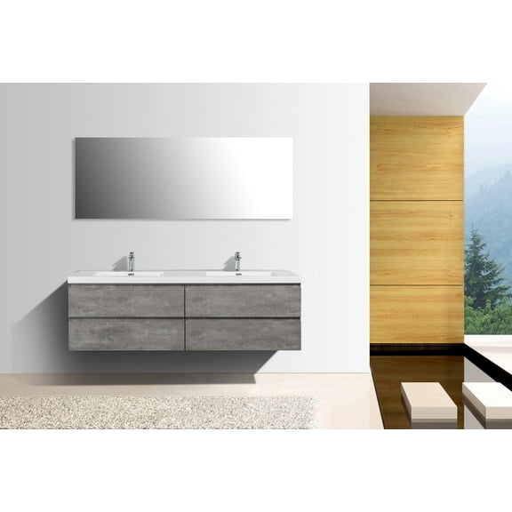 Alma 72 Inch Cement Gray Wall Mount Vanity With A Integrated Sink