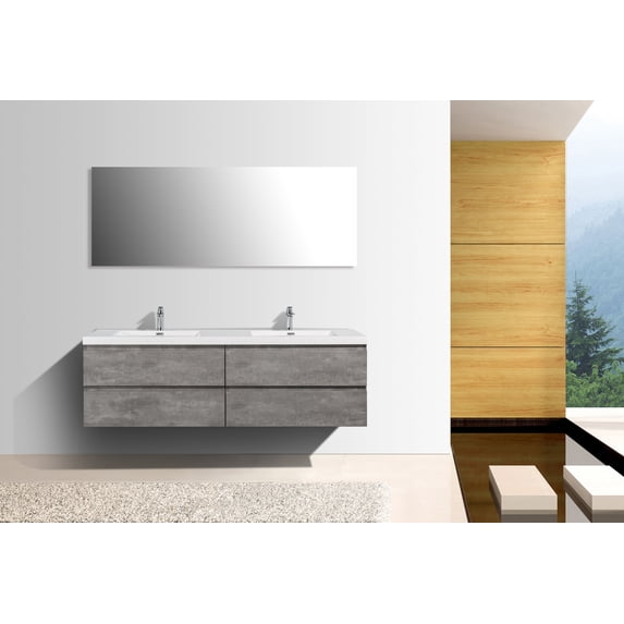 Alma 72 Inch Cement Gray Wall Mount Vanity With A Integrated Sink