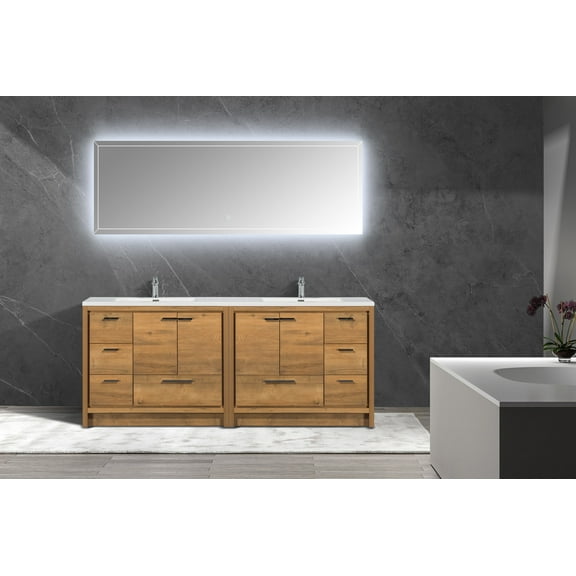 Alma-Allier 84" Natural Oak Finish Vanity With A Integrated Sink