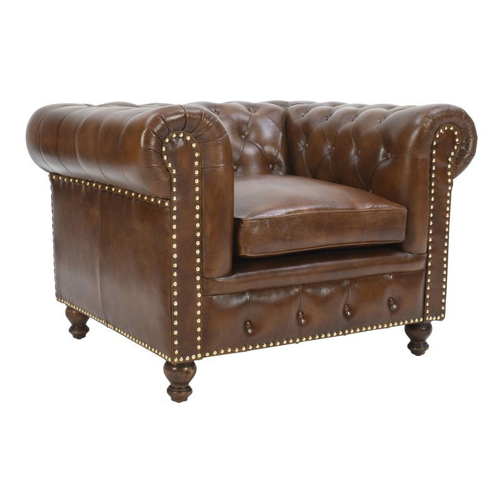 Alma Artte Chesterfield Top Grain Leather Armchair in Cameroon Cocoa