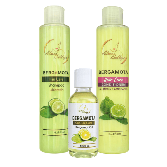 Alma Belleza Bergamot Hair Care Set  Shampoo with Keratin, Conditioner with Amino Acids & Bergamot Oil, Hydrating & Smoothing Hair Care System, 3-Piece Set