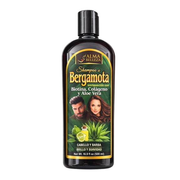 Alma Belleza Bergamot Shampoo with Biotin, Collagen & Aloe Vera, Hair & Beard Cleanser, 16.9 fl oz