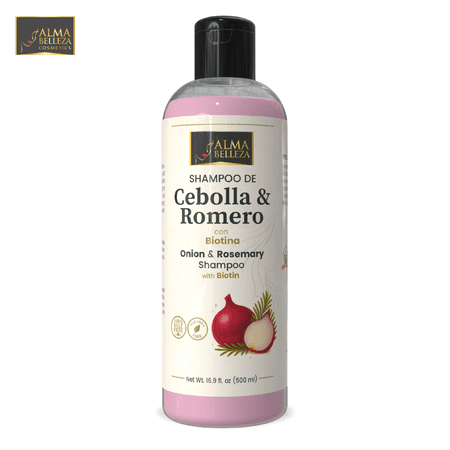 Alma Belleza Onion & Rosemary Shampoo with Biotin (Shampoo de Cebolla y Romero con Biotina) – 16.9 fl oz | Unisex Hair Cleansing & Shine Formula