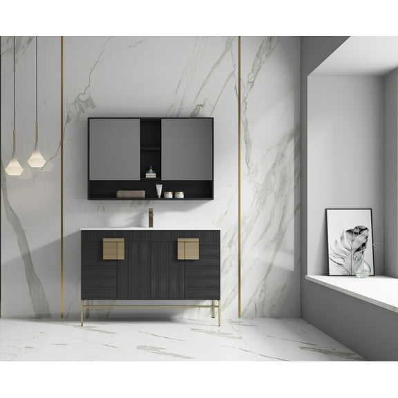 Alma Bulanka 48 Inch Single Sink Vanity Dawn grey , Golden Brass Hardware