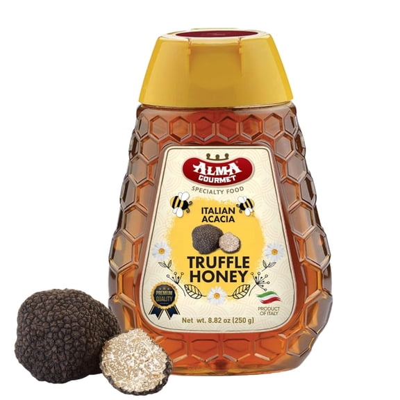 Alma Gourmet Acacia Truffle Honey, Italian Honey with Black Truffle, 8.8 oz (250 G), Squeeze Bottle, Gluten-Free, Made in Italy