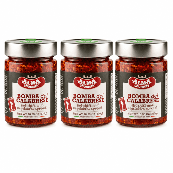Alma Gourmet Bomba Calabrese Hot Chili Spread Calabrian Chili Peppers in Oil, Italian Spicy Sauce, 10.93 oz (310g), Product of Italy (pack of 3)
