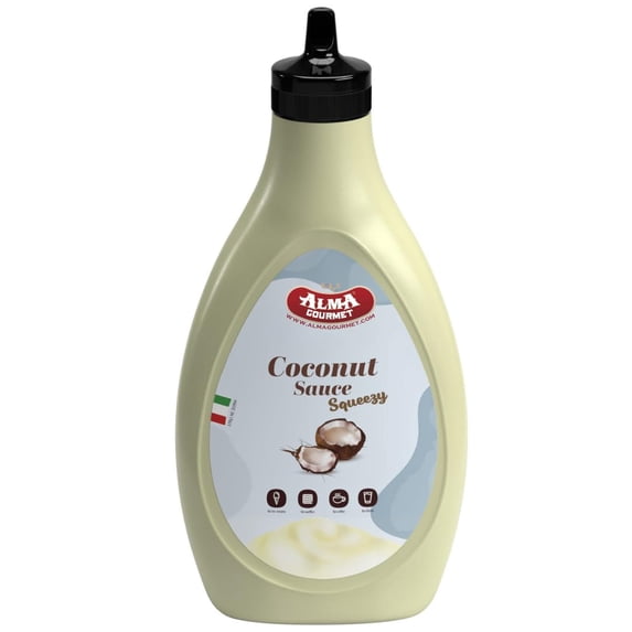 Alma Gourmet Coconut Topping Sauce, Creamy Dessert Syrup, Squeeze Bottle, 17.6 oz (500 g), Imported from Italy