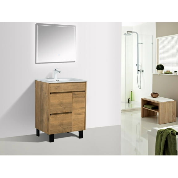 Alma Grace 24" Natural Wood Finish Vanity With A Porcelain Sink