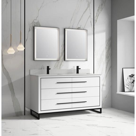 Alma Kathyia 60" Double Sink Vanity White Stone top with porcelain sink