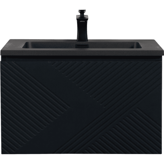 Alma-Moore 30 Inch Matte Black Wall Mount Vanity With A Integrated Black Sink