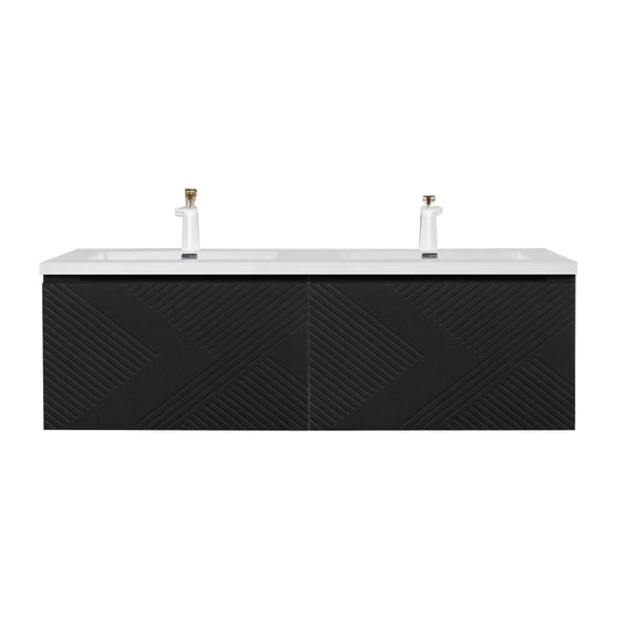 Alma-Moore 72″ Black Wall Mount Vanity With A Integrated White Sink
