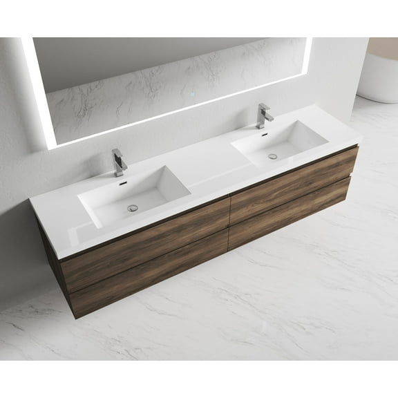 Alma-Pre 84 Inch Ebony Brown Wall Mount Vanity With Integrated Sink