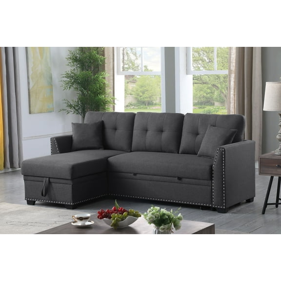 Alma Dark Grey Plush Upholstered Hidden Easy to Convert Pull-Out Multi-Purpose Sleeper Sofa for Living Room, Guest Room, Small Spaces