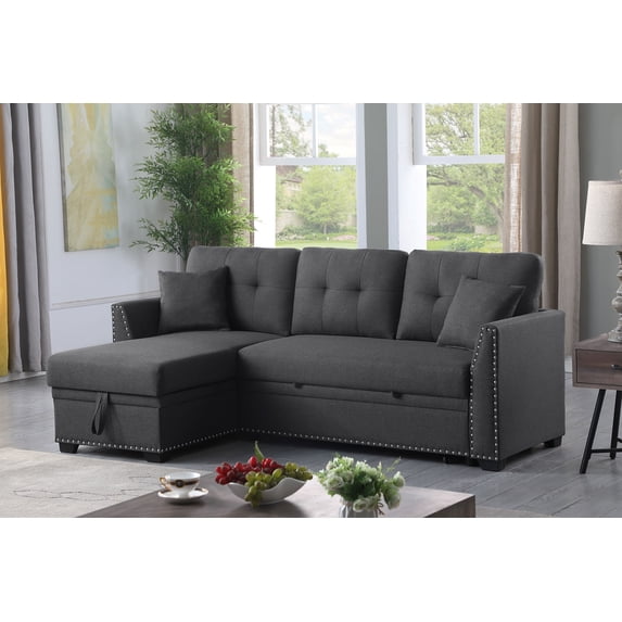 Alma Dark Grey Plush Upholstered Hidden Easy to Convert Pull-Out Multi-Purpose Sleeper Sofa for Living Room, Guest Room, Small Spaces