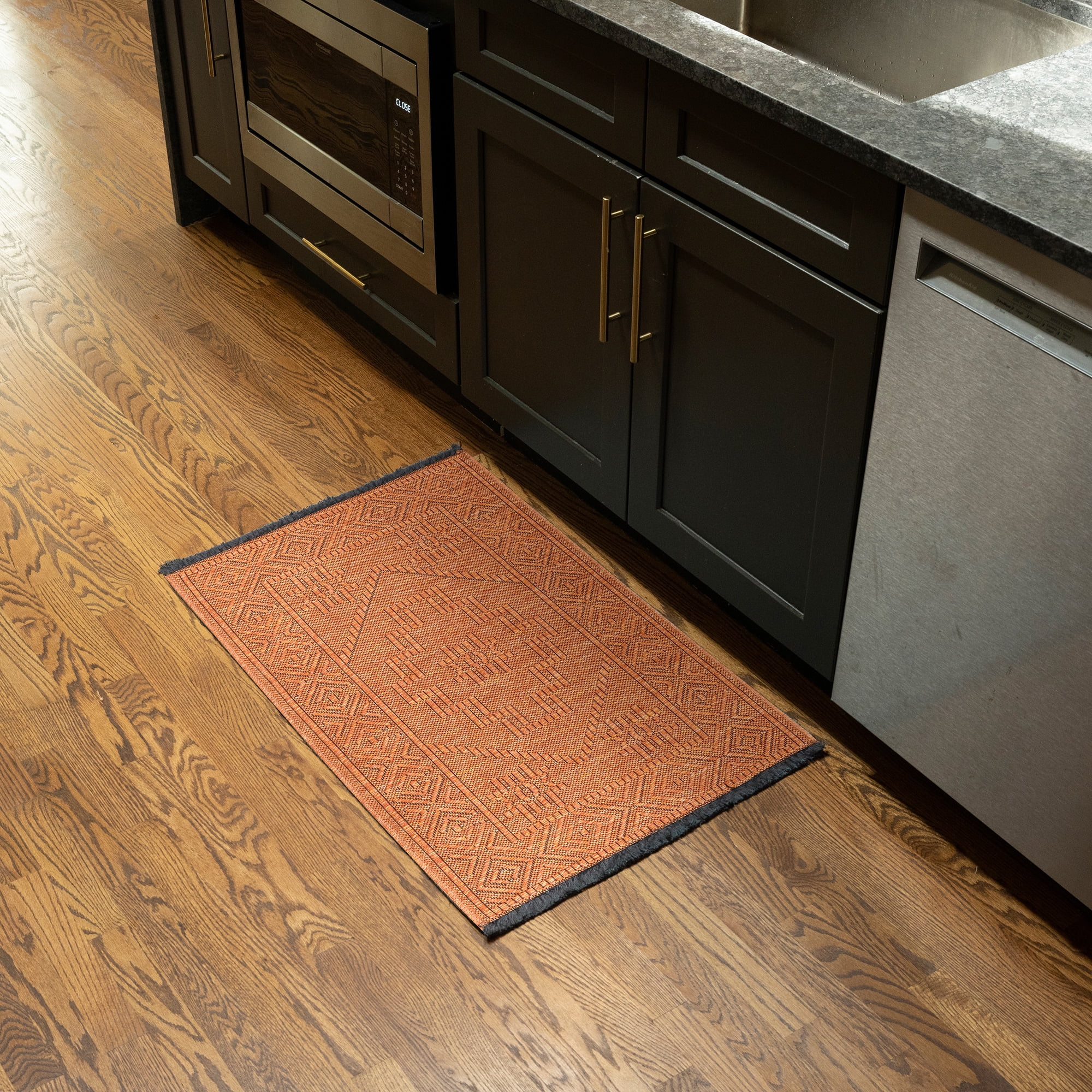 Alma Transitional 2' x 3' Orange and Copper, Machine Washable Polyester & Cotton Indoor Area Rug