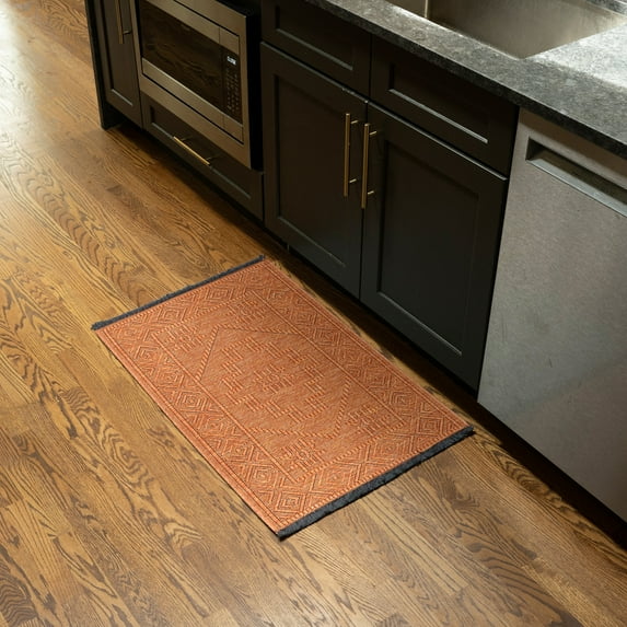 Alma Transitional 2' x 3' Orange and Copper, Machine Washable Polyester & Cotton Indoor Area Rug