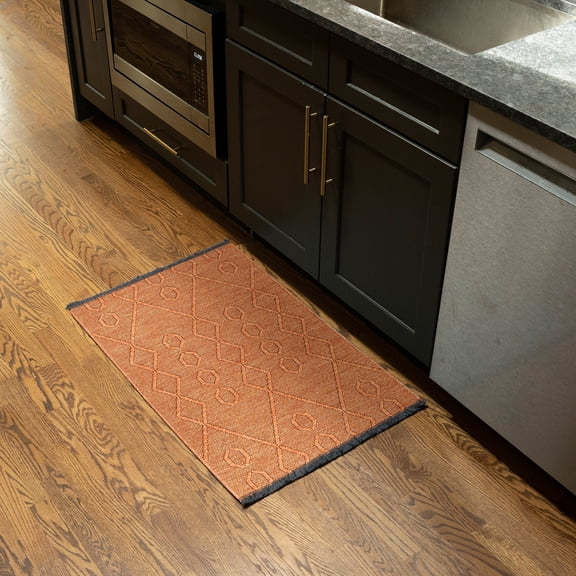 Alma Transitional 2' x 3' Orange and Copper, Machine Washable Polyester & Cotton Indoor Area Rug