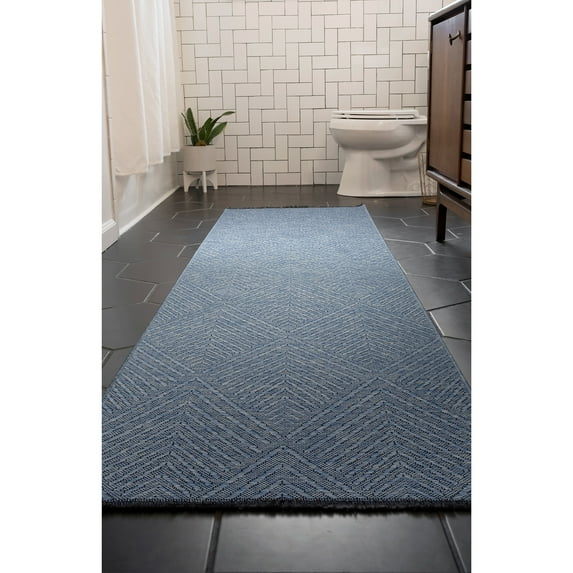 Alma Transitional 2' x 7.7' Blue and Azure Blue, Machine Washable Polyester & Cotton Indoor Area Rug