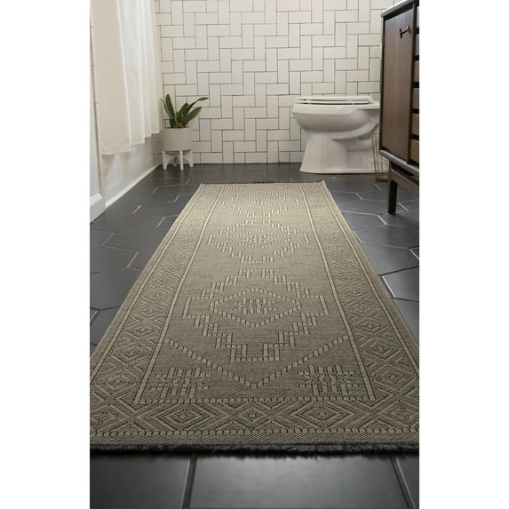 Alma Transitional 2' x 7.7' Brown and Coffee, Machine Washable Polyester & Cotton Indoor Area Rug