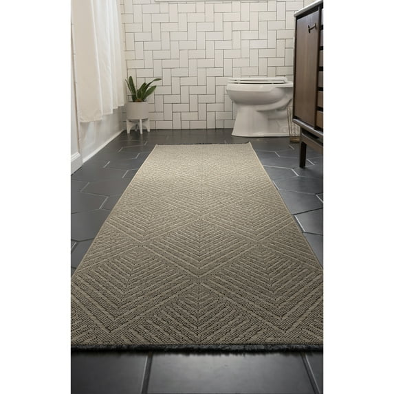 Alma Transitional 2' x 7.7' Brown and Coffee, Machine Washable Polyester & Cotton Indoor Area Rug