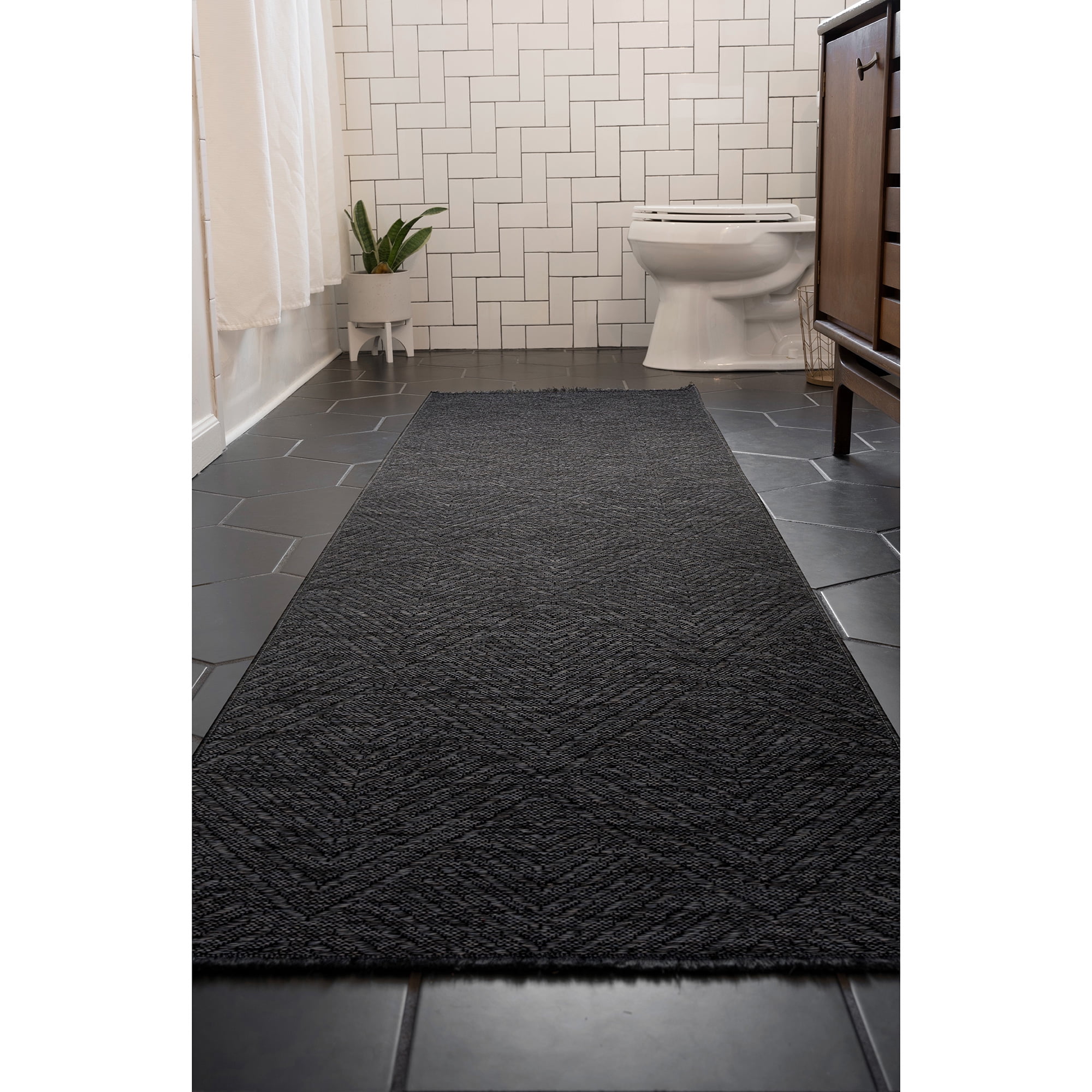 Alma Transitional 2' x 7.7' Dark Gray and Ash, Machine Washable Polyester & Cotton Indoor Area Rug