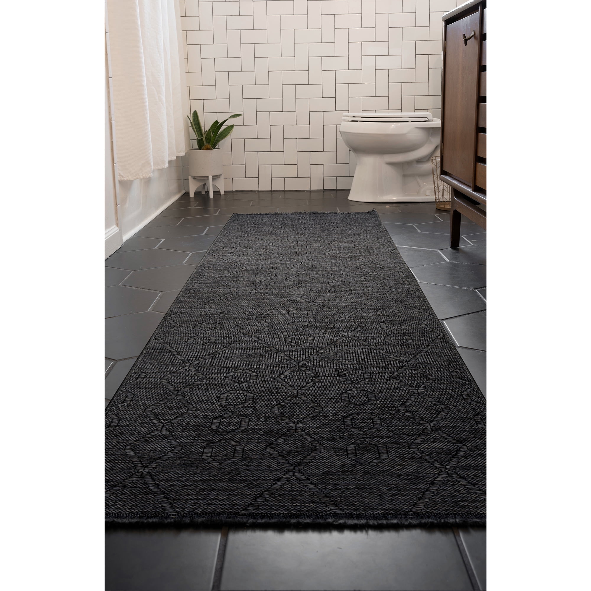 Alma Transitional 2' x 7.7' Dark Gray and Ash, Machine Washable Polyester & Cotton Indoor Area Rug