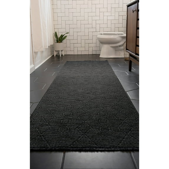 Alma Transitional 2' x 7.7' Dark Gray and Ash, Machine Washable Polyester & Cotton Indoor Area Rug