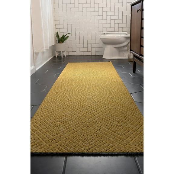 Alma Transitional 2' x 7.7' Gold, Machine Washable Polyester & Cotton Indoor Area Rug