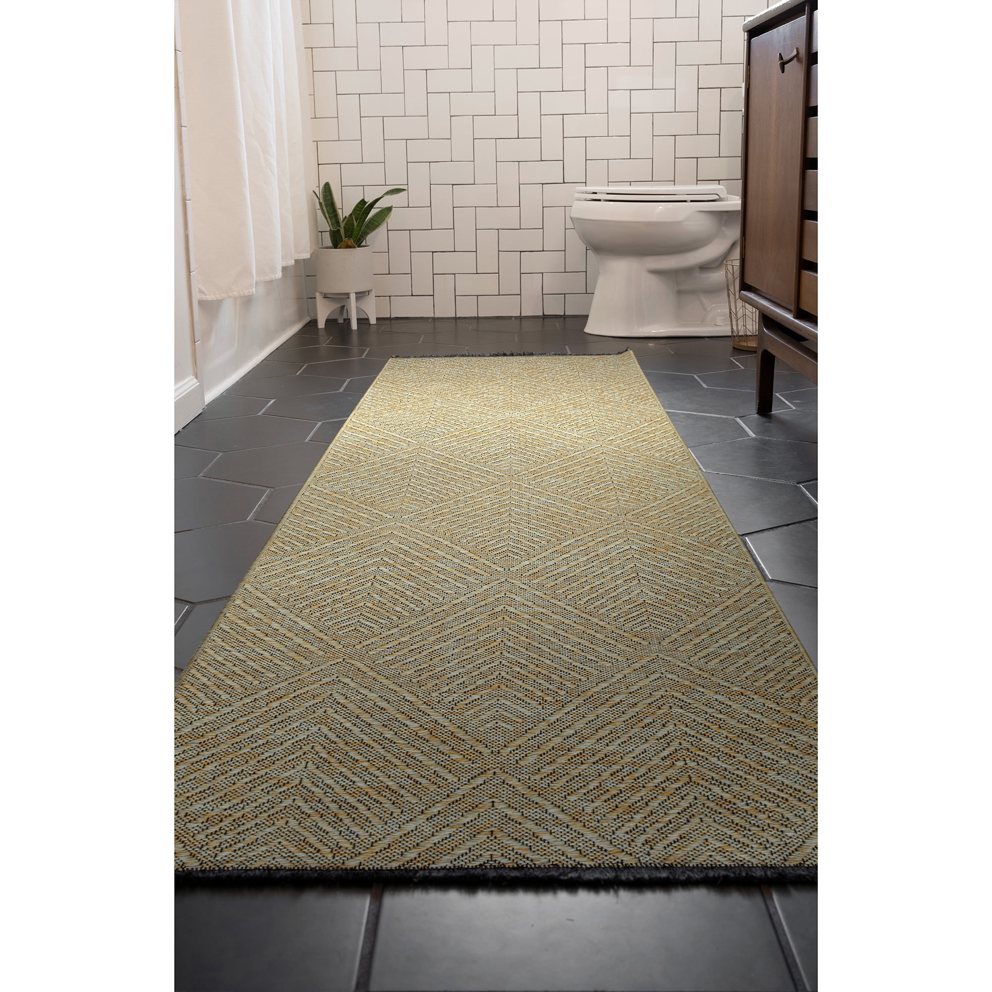 Alma Transitional 2' x 7.7' Green and Sage Green, Machine Washable Polyester & Cotton Indoor Area Rug