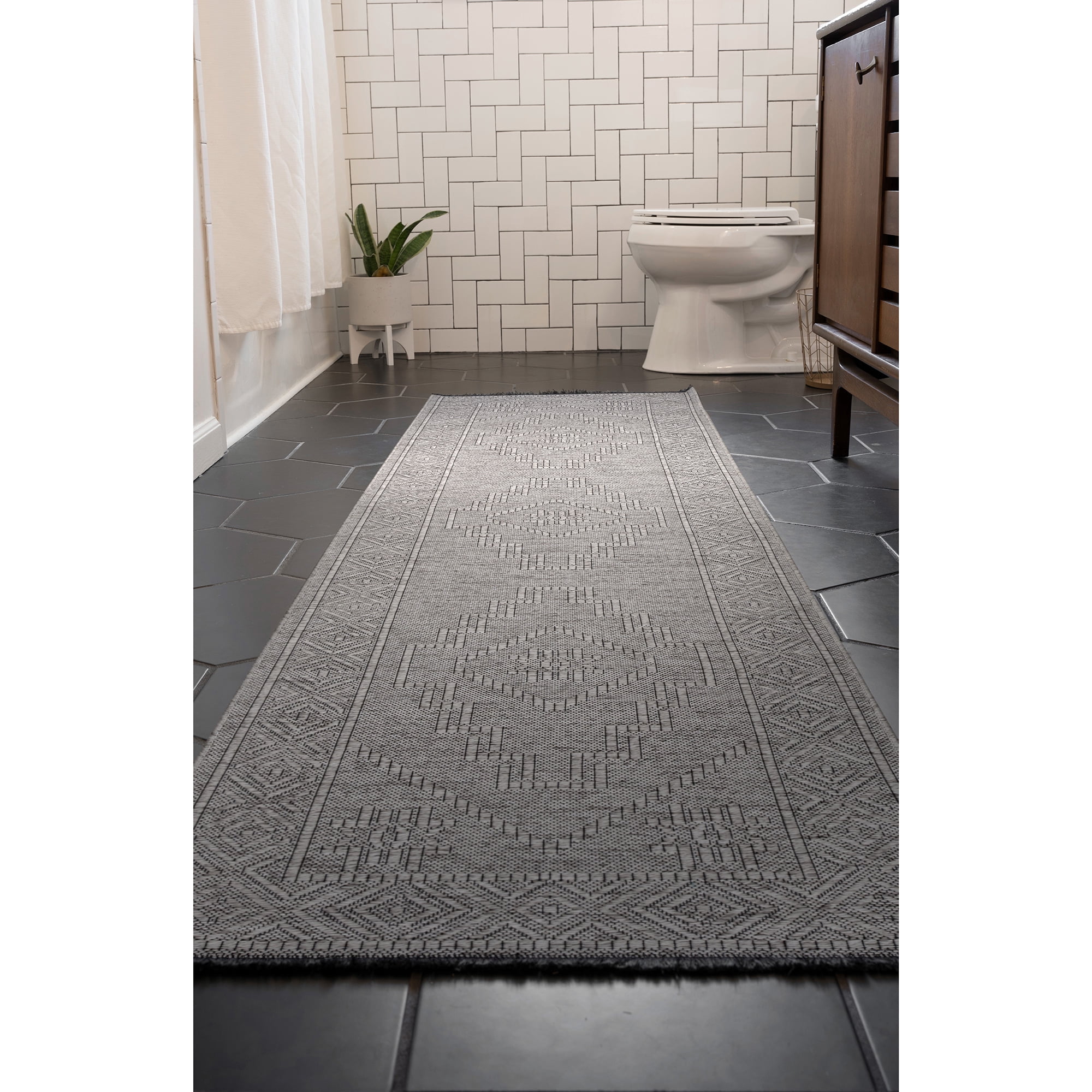 Alma Transitional 2' x 7.7' Light Gray and Stone Grey, Machine Washable Polyester & Cotton Indoor Area Rug